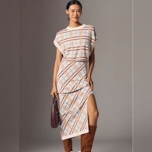 Chic Plaid Midi Dress in Cream and Brown